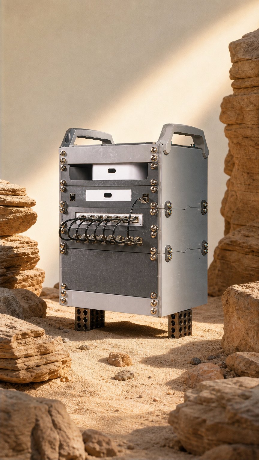 AI product shot of Mod10 Modular 3D Printable Mini Rack! Network in style!