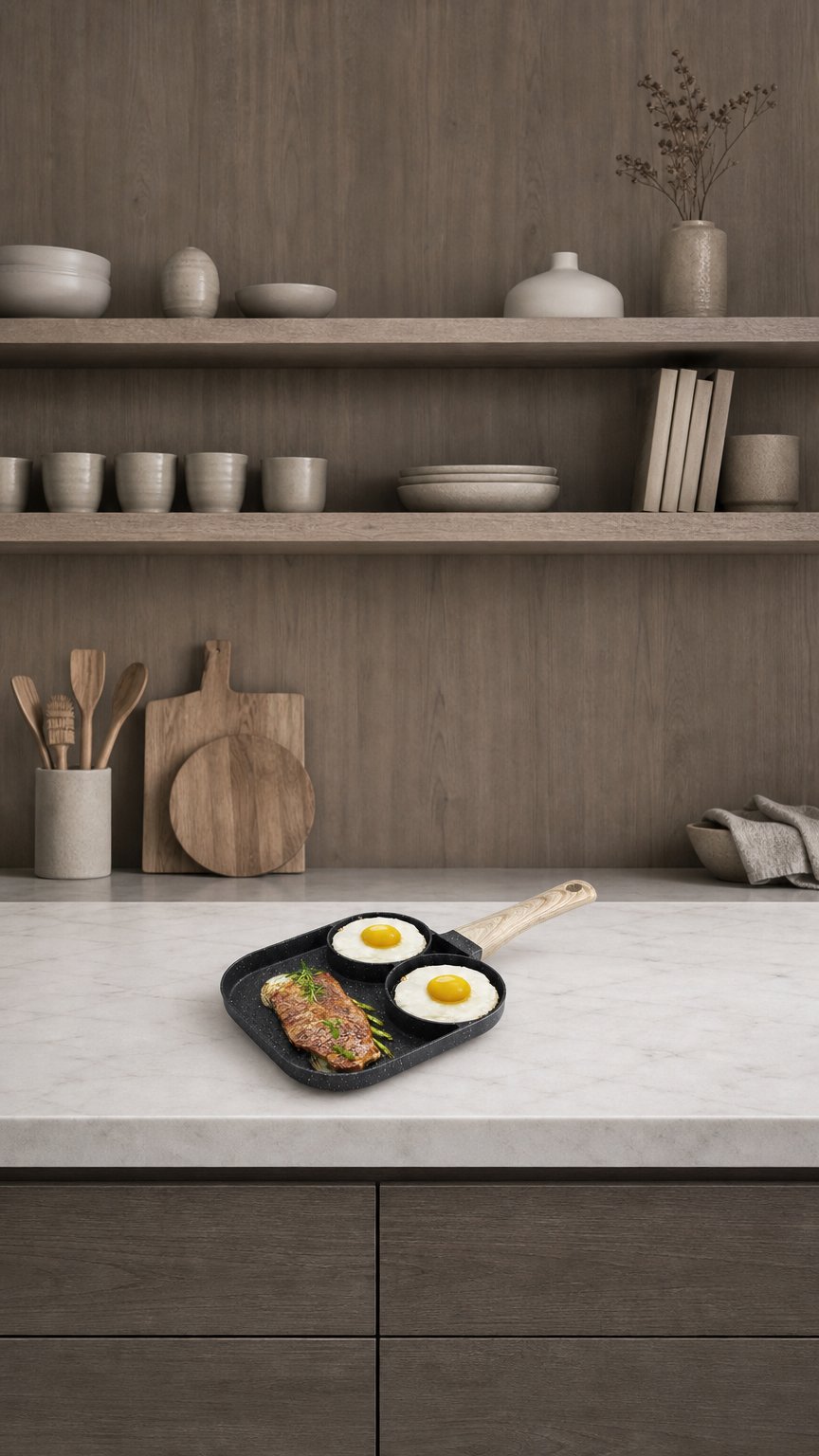 AI product shot of Tapadásmentes 3-as elosztású serpenyő