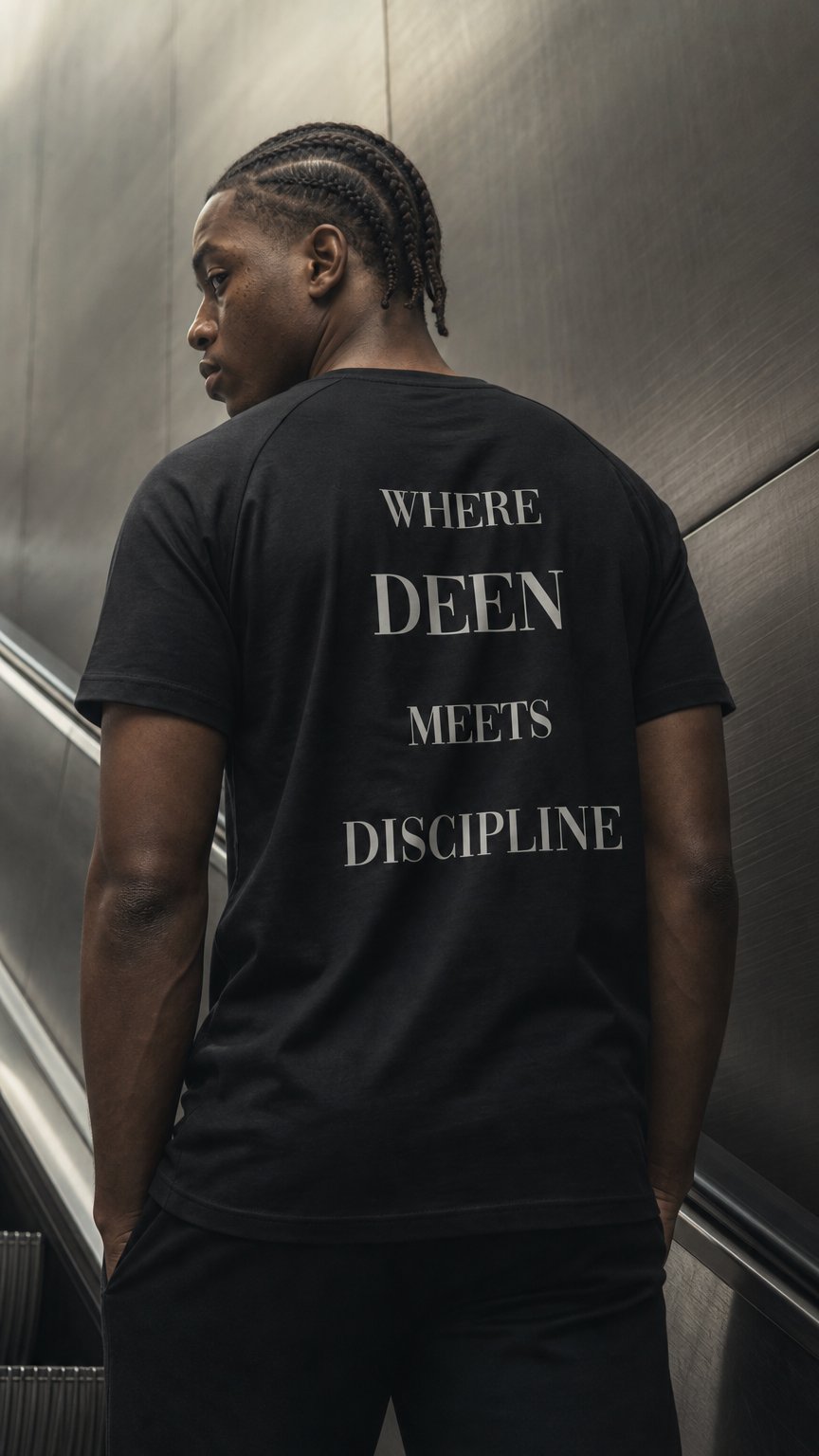 AI product shot of Rashguard "Where Deen Meets Discipline"
