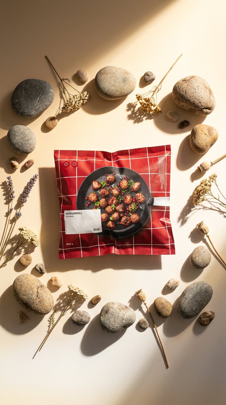 AI product shot of HUVUDROLL meatballs