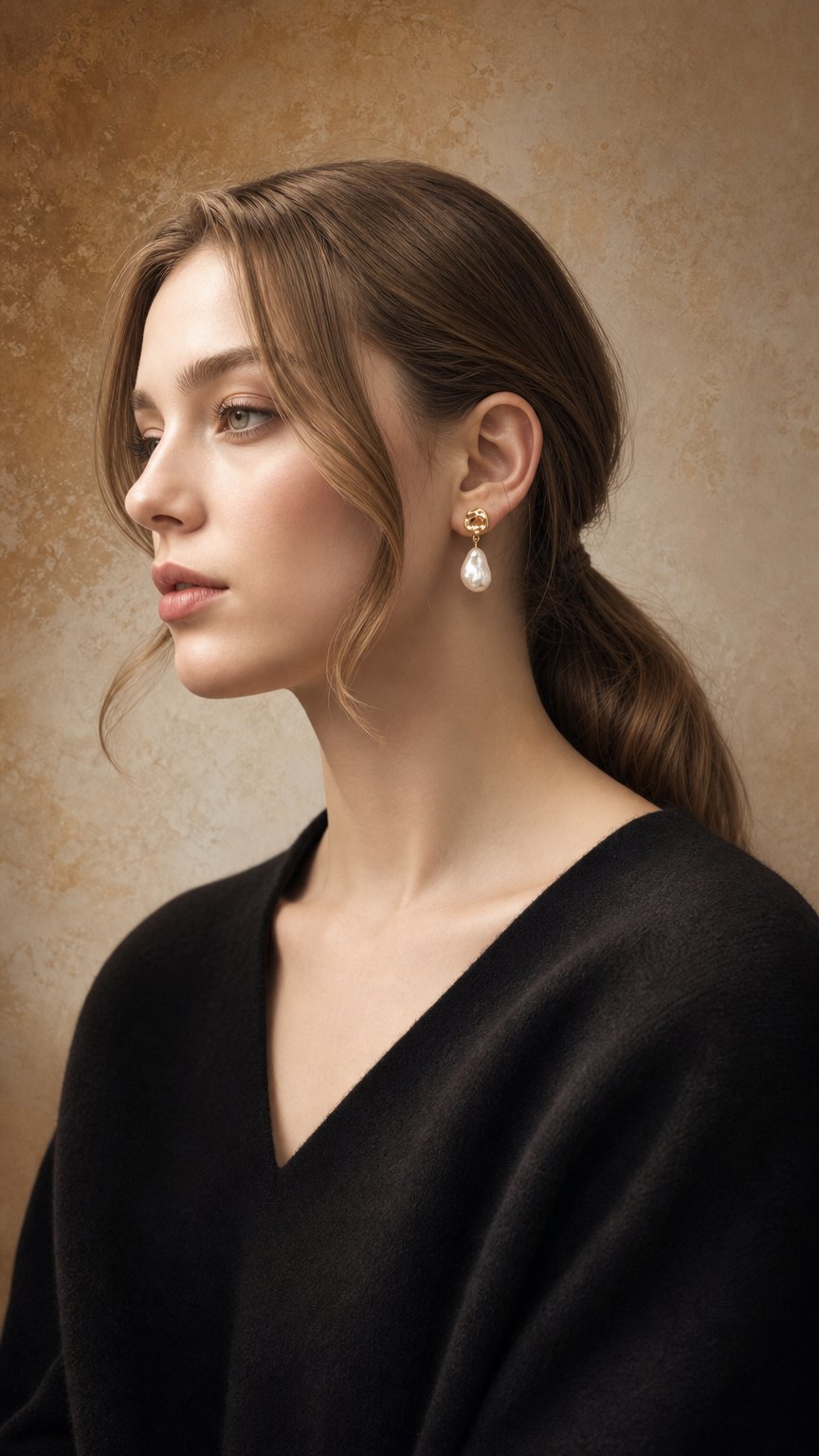 AI product shot of Gold Knot & Pearl Drop Earrings