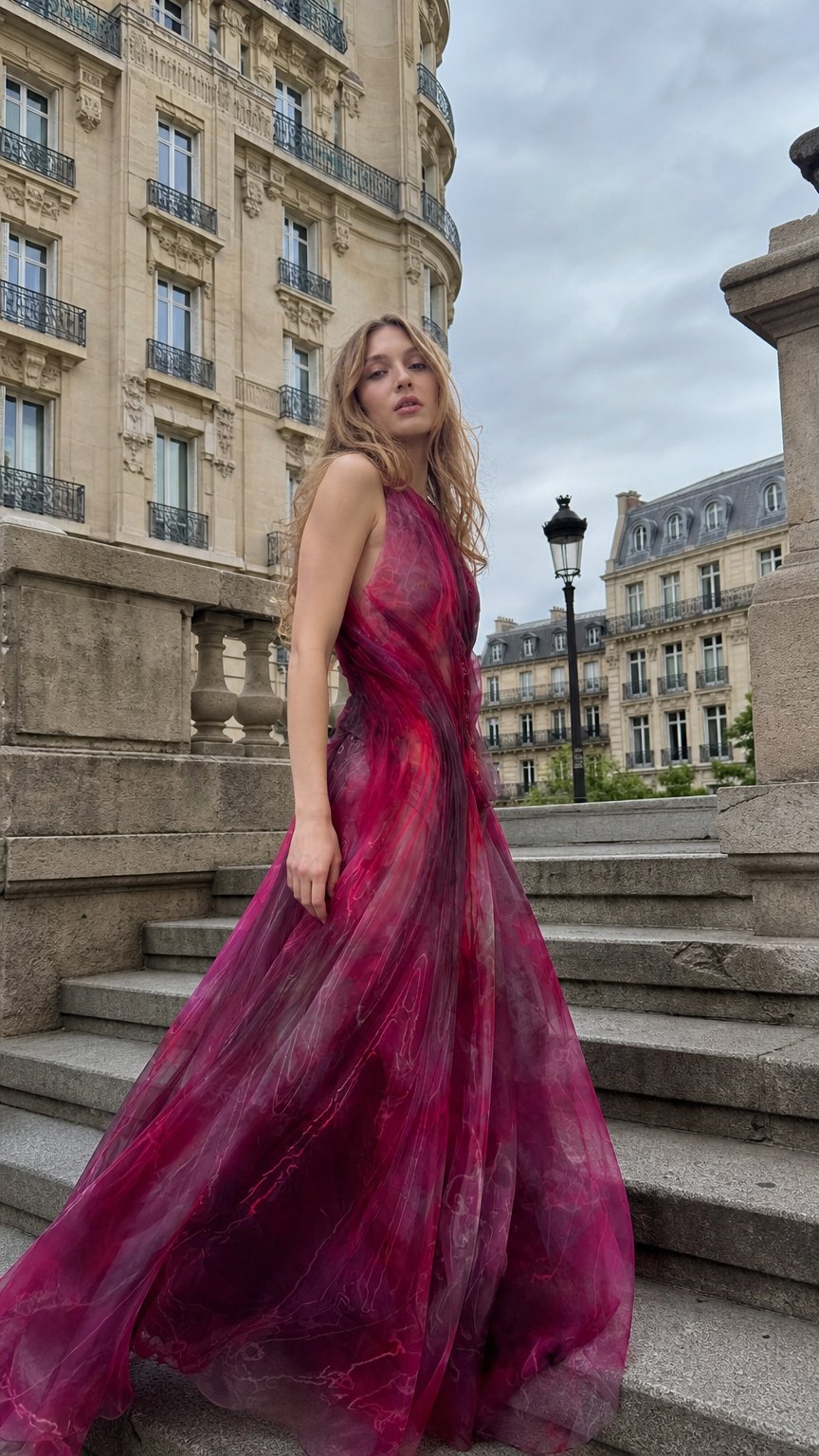AI product shot of Diaphanous Lacquered Organza Gown