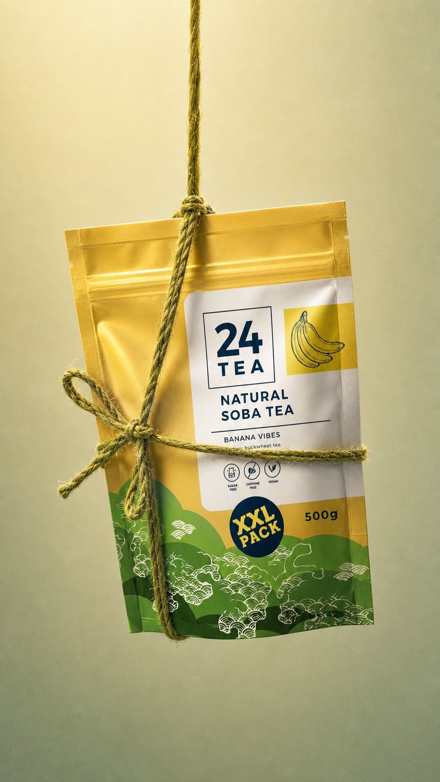 AI product shot of Banana Vibes Soba Tea XXL