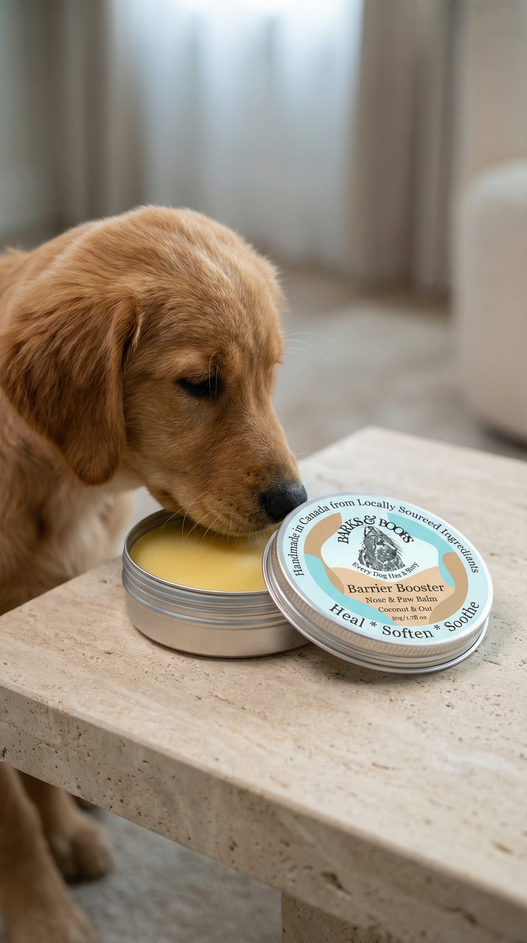 AI product shot of Barrier Booster - Nose & Paw Balm - Coconut & Oat