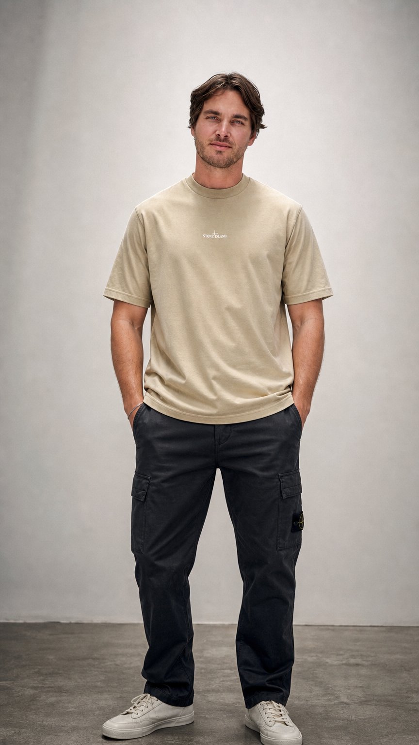 AI product shot of TEE SHIRT STONE ISLAND 2100037 009A DESERT BEIGE