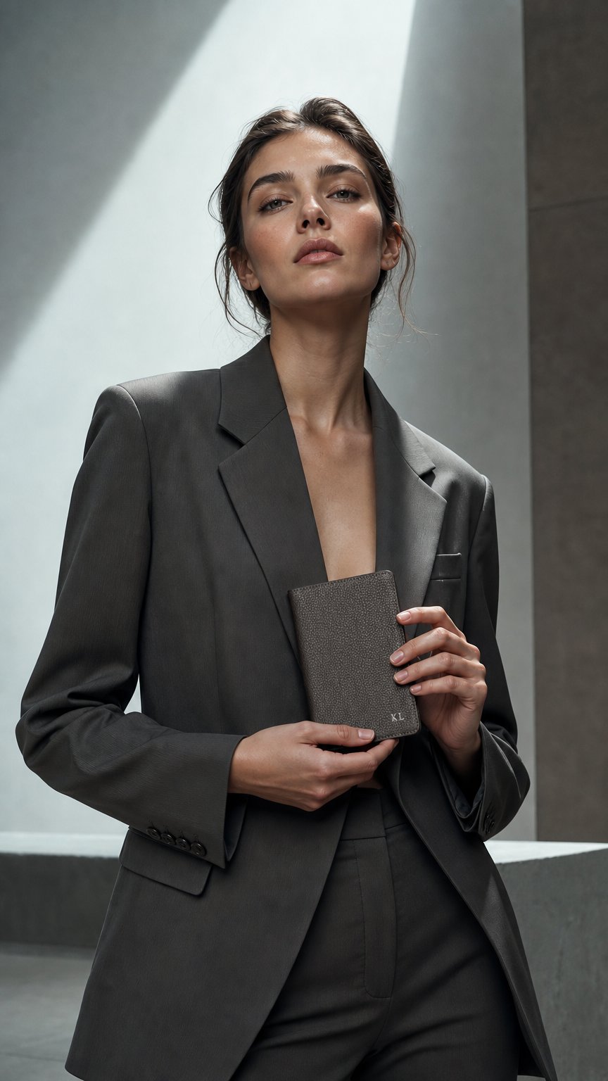 AI product shot of Grey Pebble Leather Personalized Passport Holder
