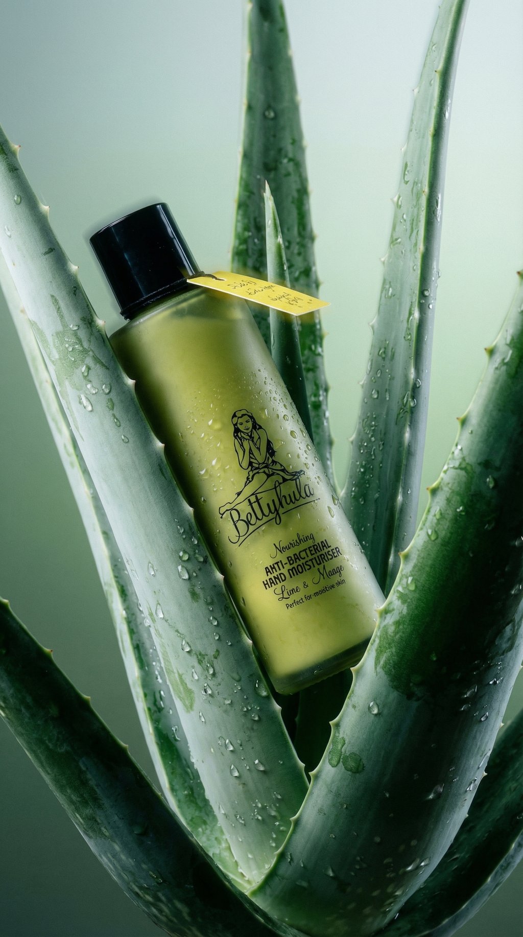 AI product shot of Nourishing Anti-bacterial hand cream bottle. Lime & Mango