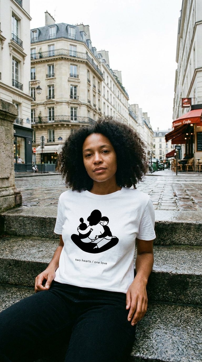 AI product shot of t-shirt | two hearts / one love