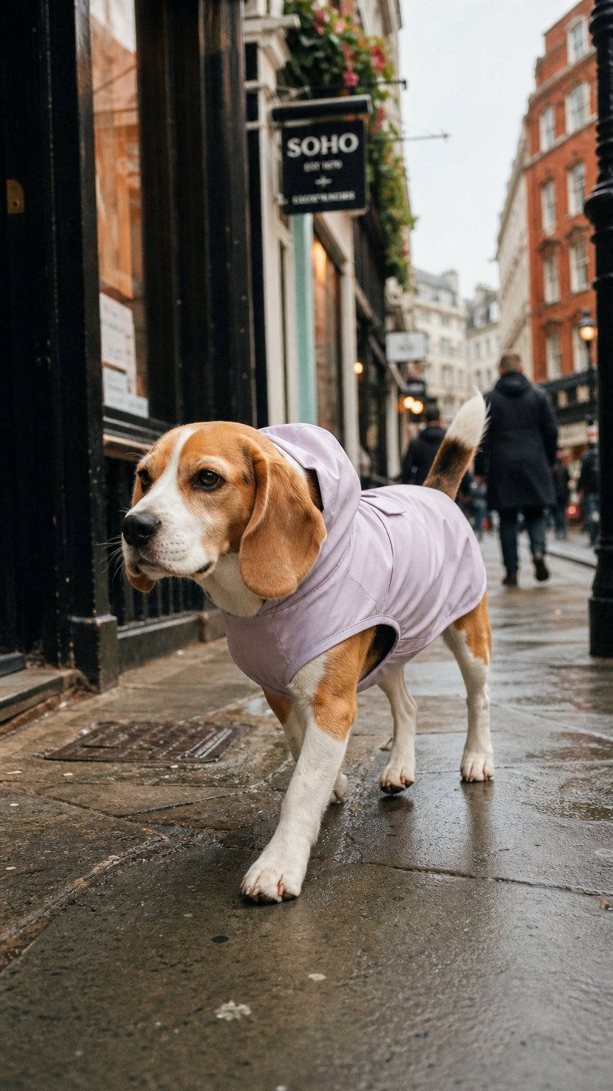 AI product shot of Beagle Raincoat