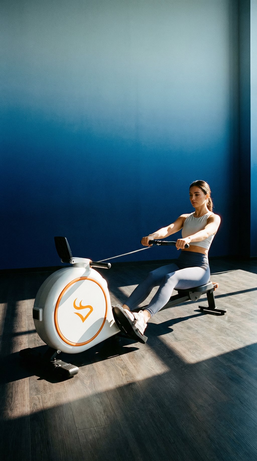 AI product shot of DeerRun RW600 Adjustable Magnetic Resistance Long Slide Rail Smart Rowing Machine with PitPat