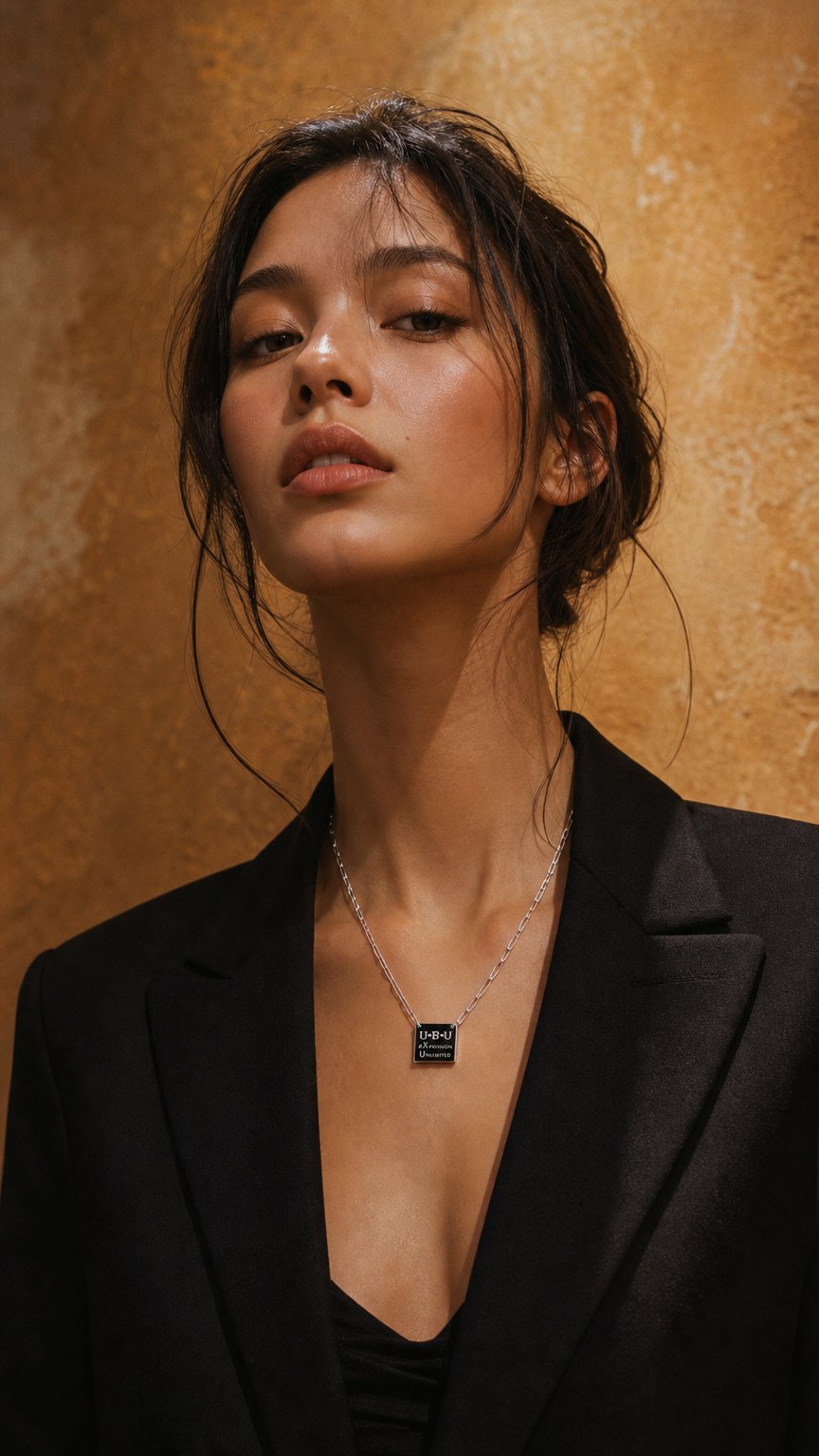 AI product shot of UBU Expression Unlimited .925 sterling silver pendant and chain