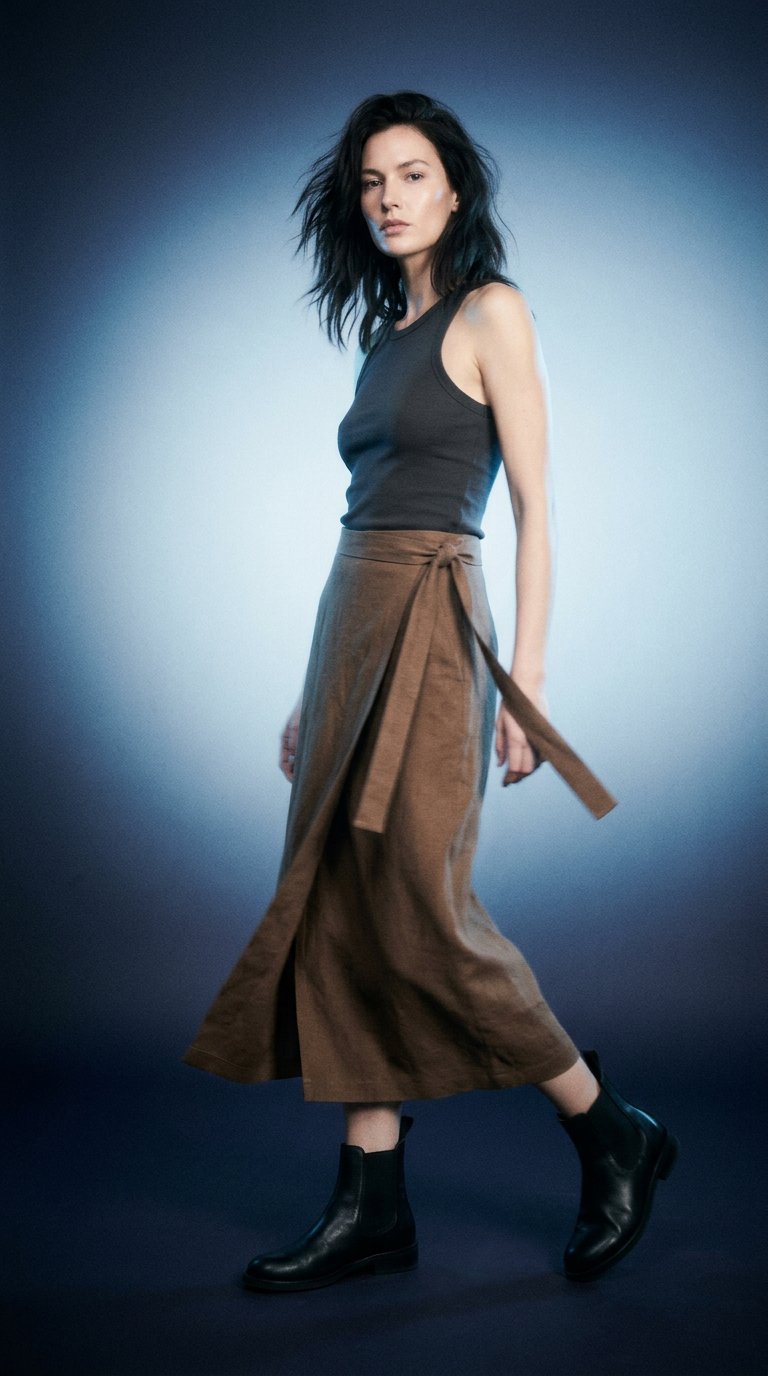 AI product shot of VOLCAN SKIRT COGNAC