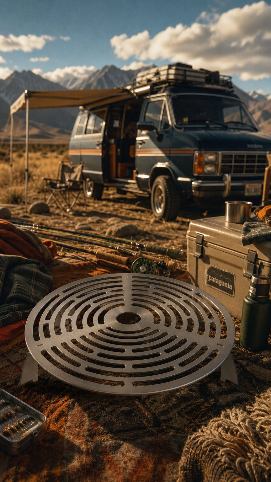 AI product shot of Grill grate for Alpha Camp – Stainless Steel | Masuria Wild