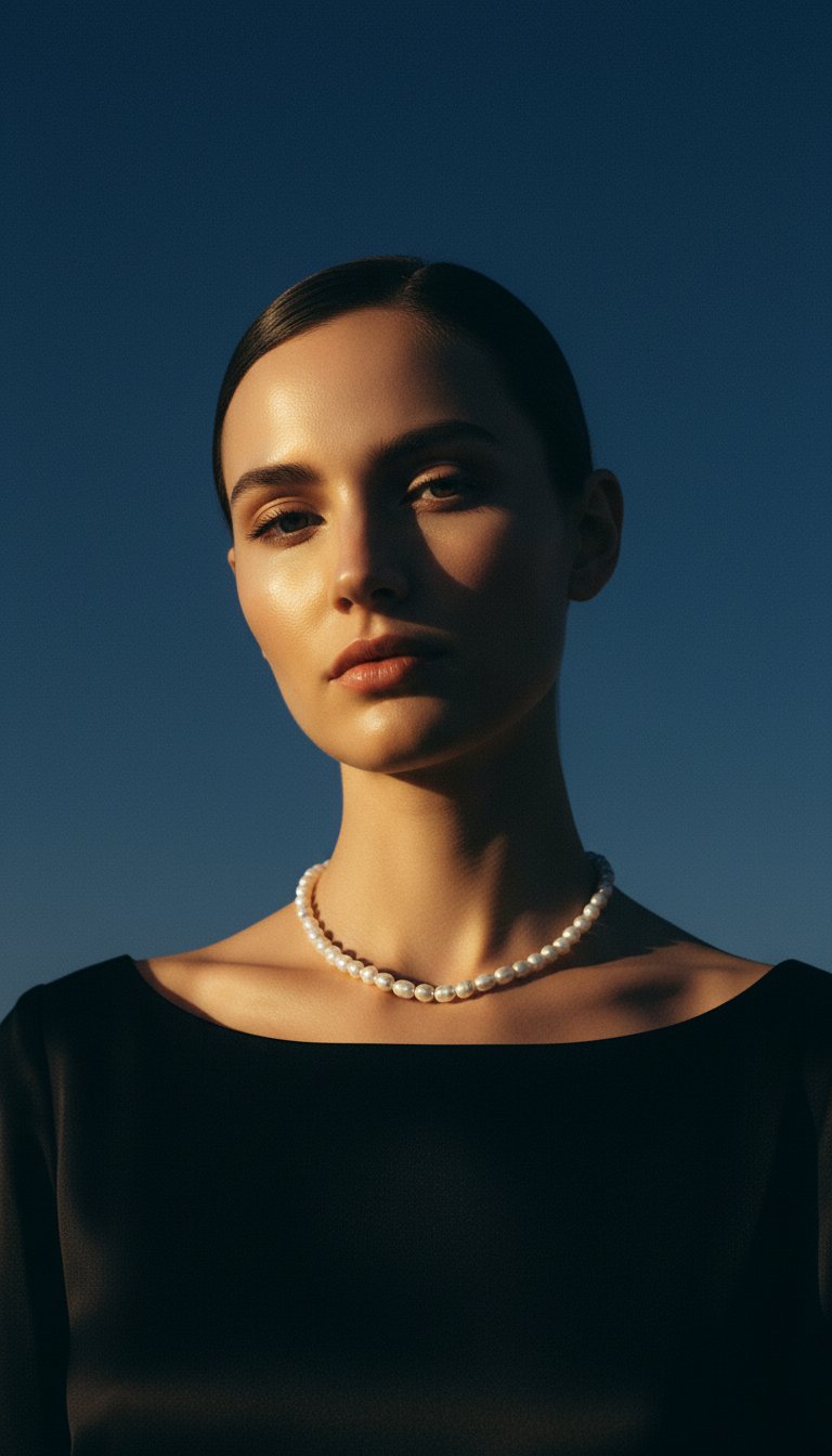 AI product shot of Short Lolita Pearls necklace