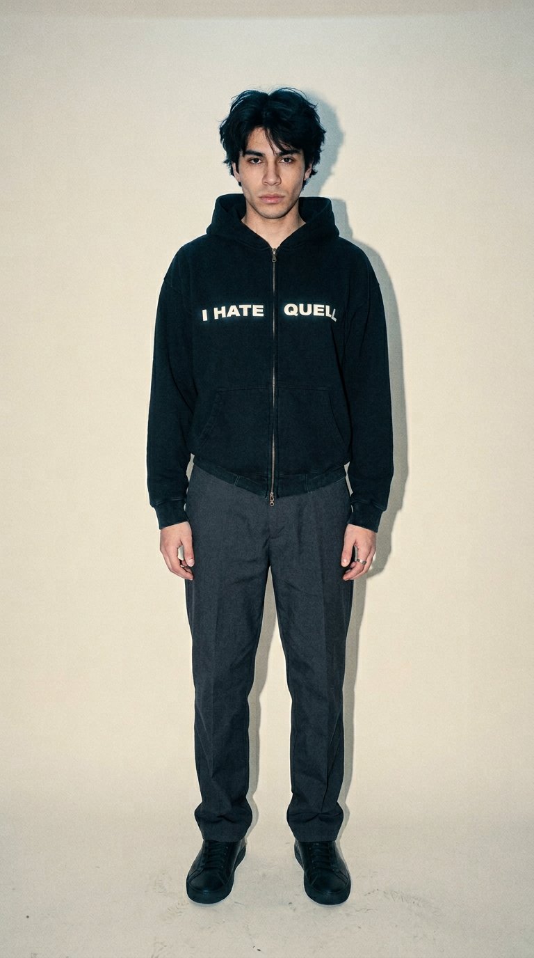 AI product shot of I HATE QUELL ZIP UP