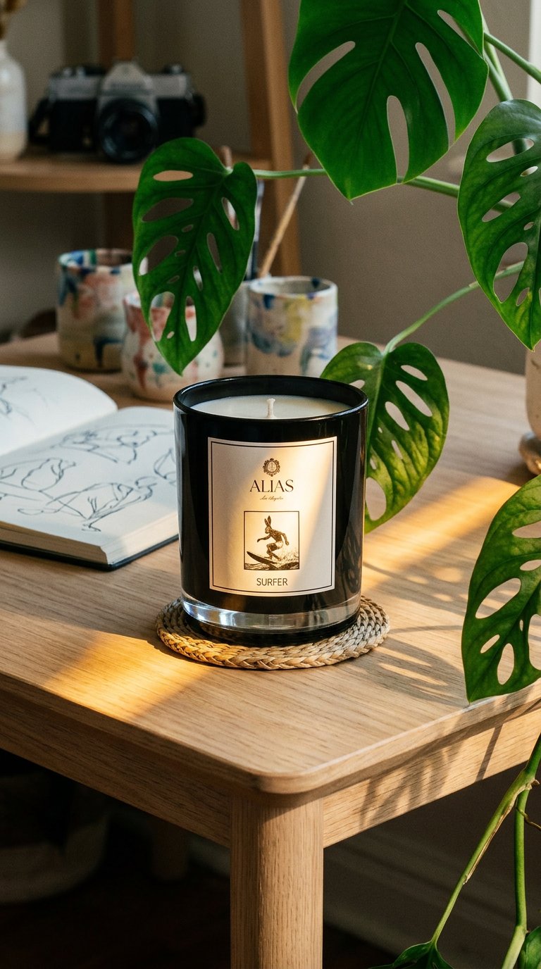 AI product shot of The Surfer — Notes of Sea Spray, Koa Wood, Birchwood, Ylang Ylang