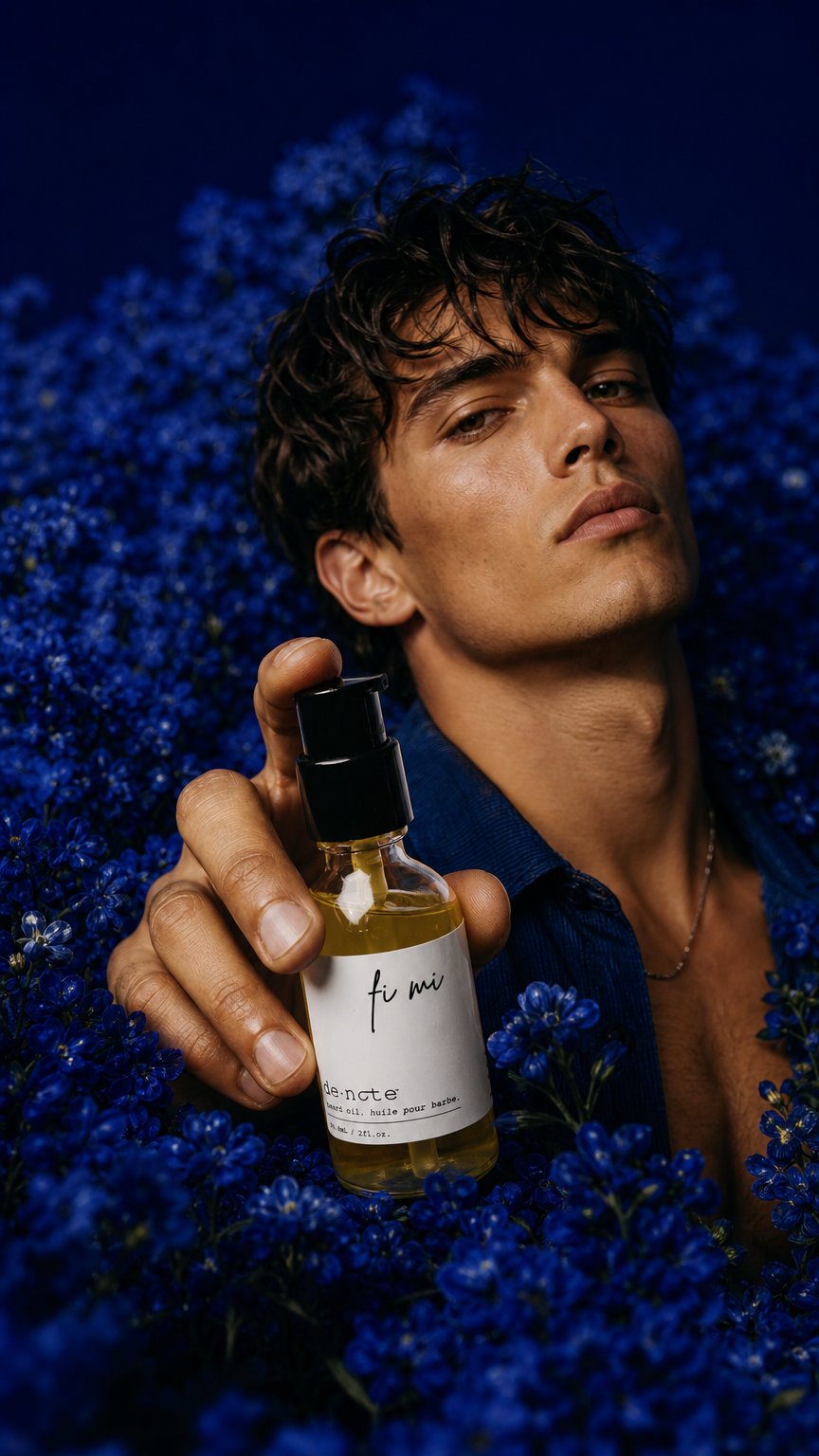 AI product shot of Fi Mi Revitalising Beard Oil with evening primrose - DENOTE BEAUTY