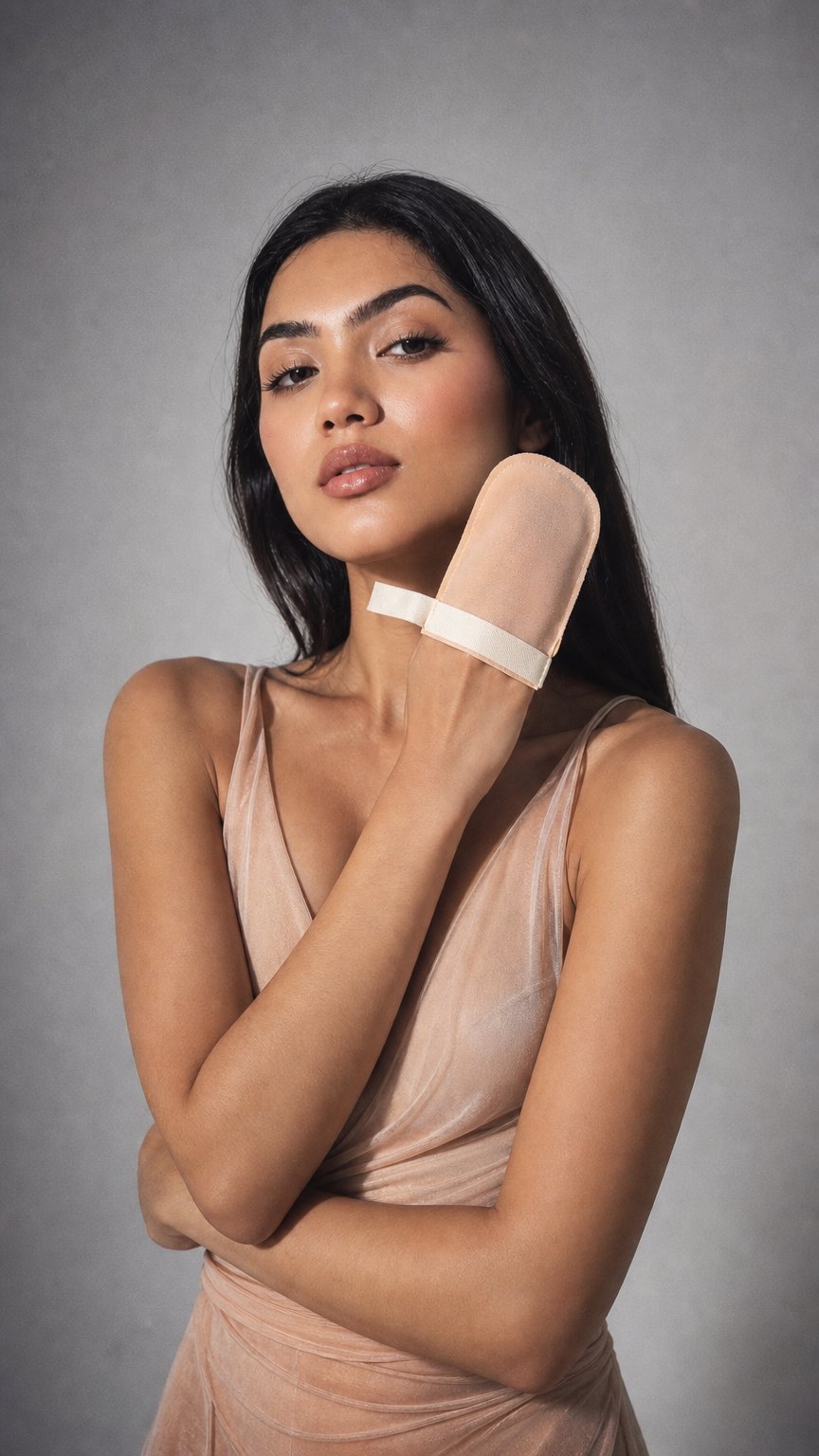 AI product shot of Face Silk Exfoliating Glove
