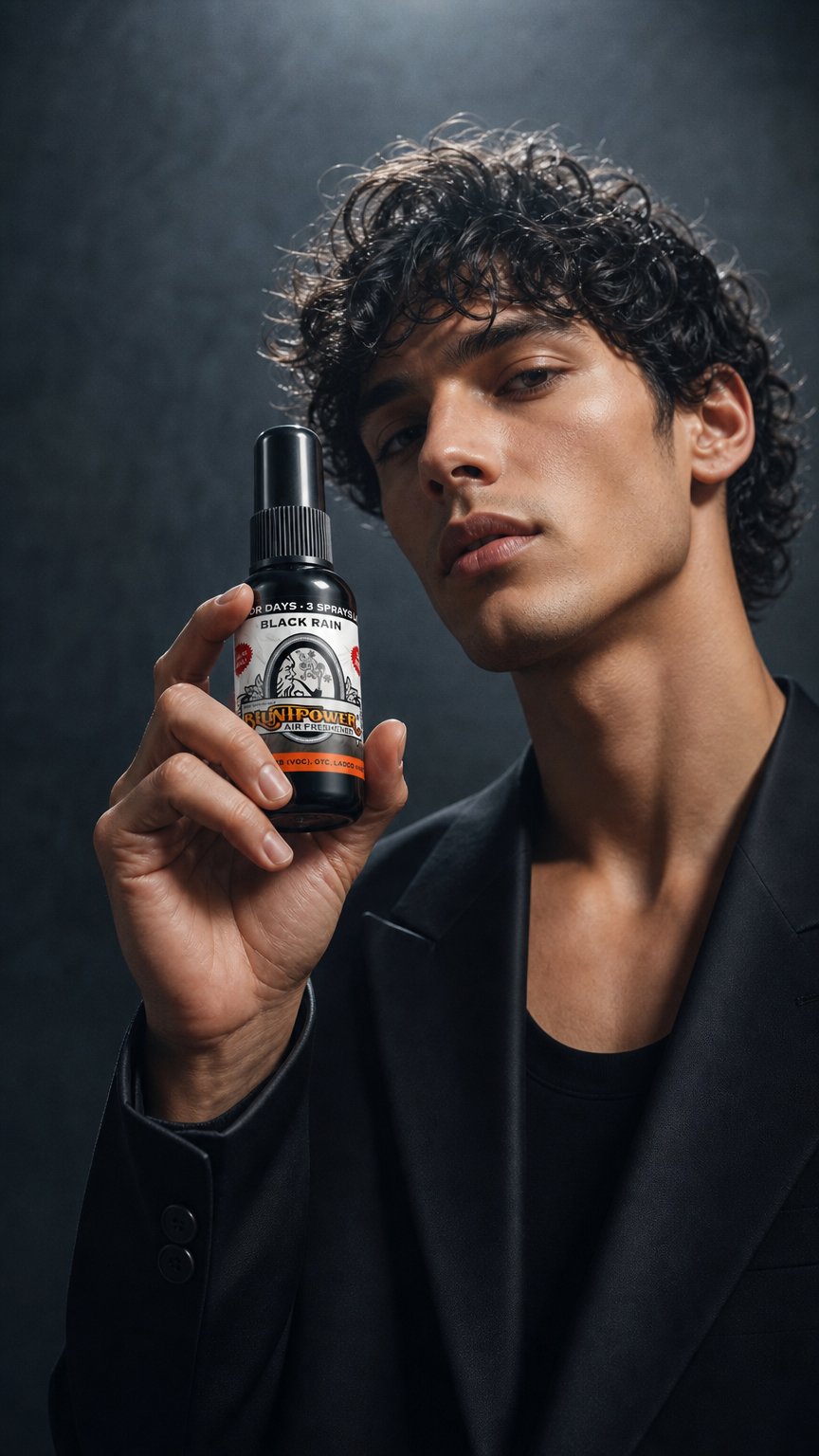 AI product shot of Black Rain Air Freshener Spray