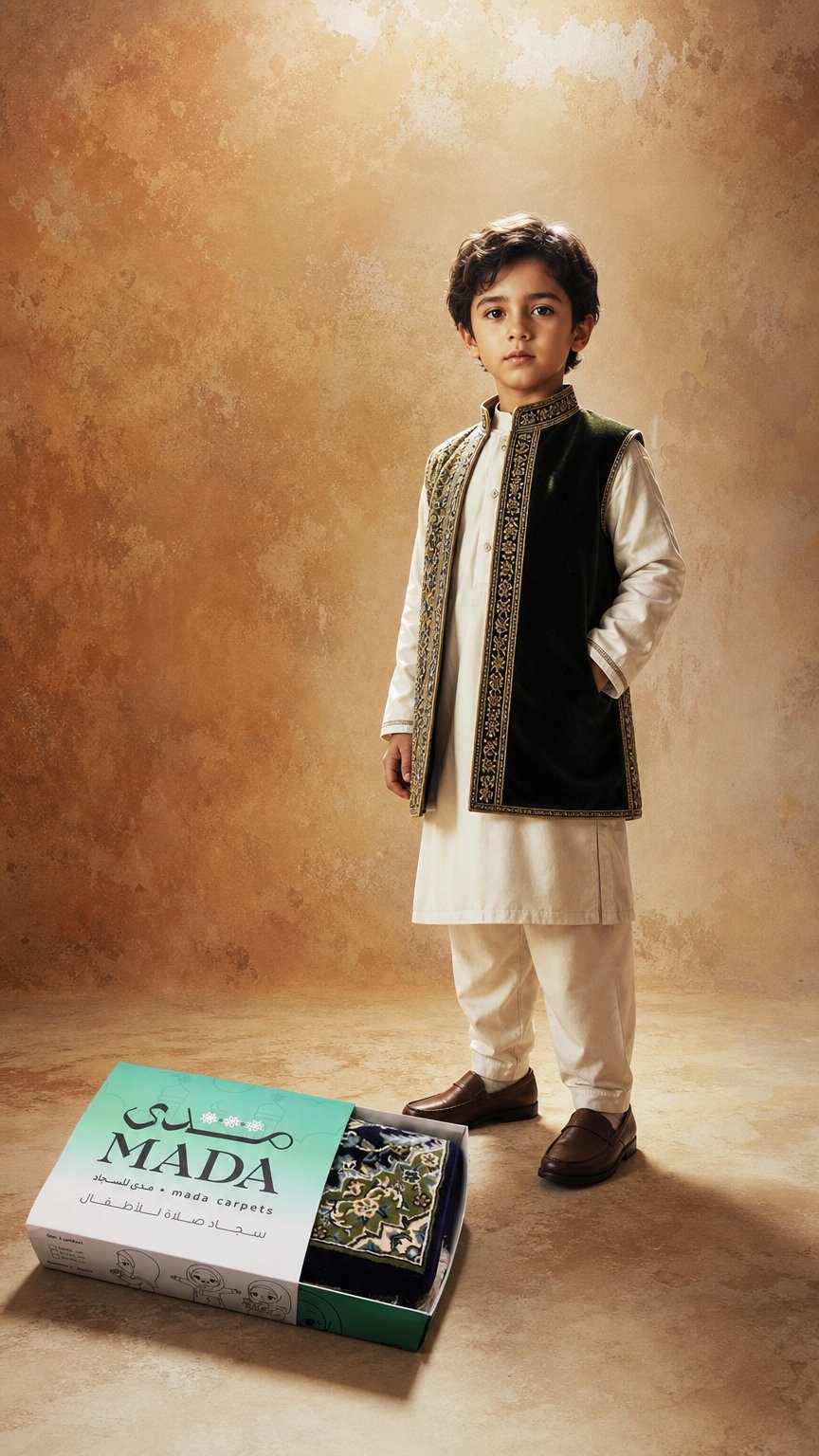 AI product shot of Children’s Prayer Rug with Elegant Gift Box