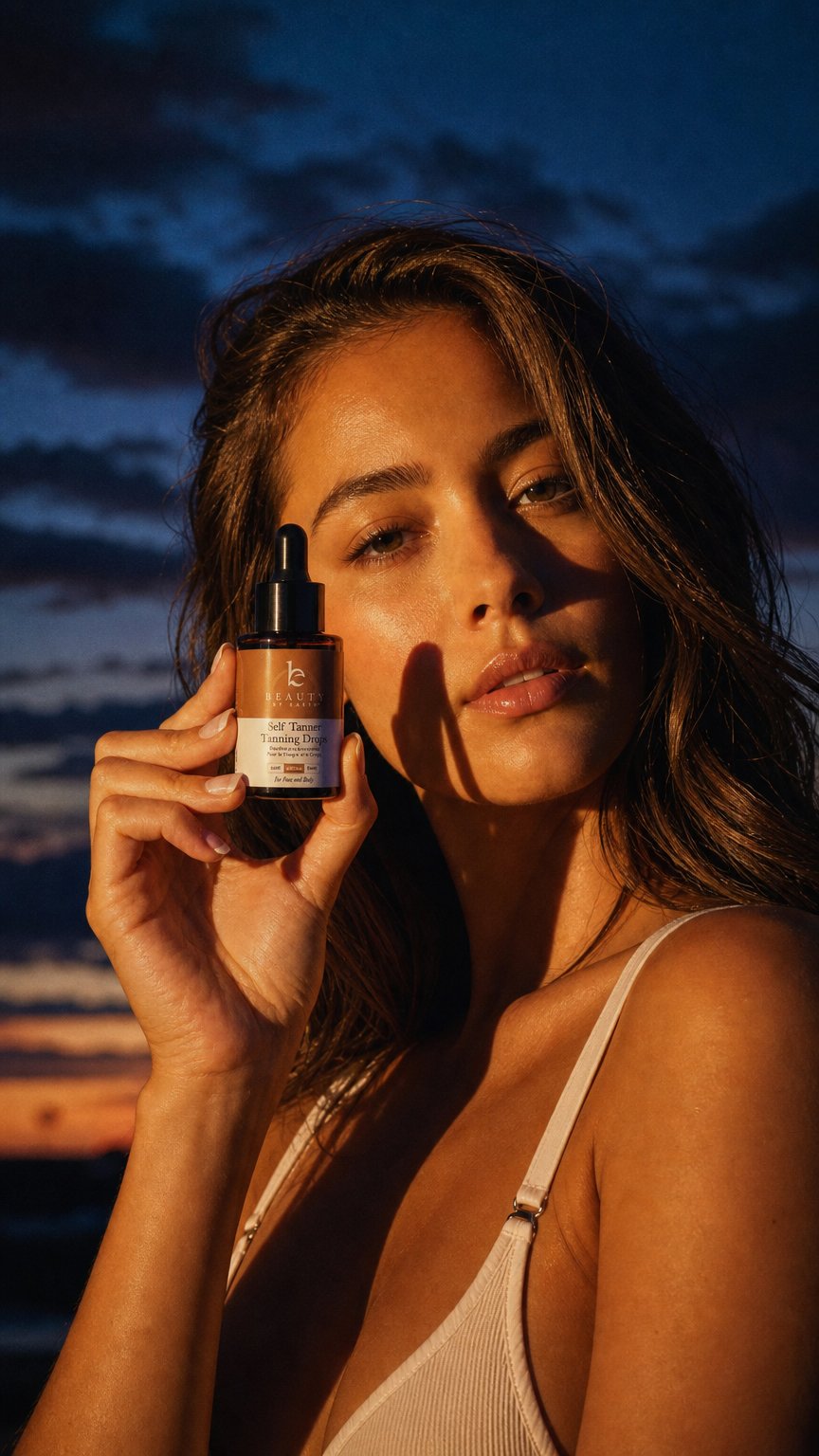 AI product shot of Self Tanner Drops - Medium & Kabuki Brush Bundle (DEAL)