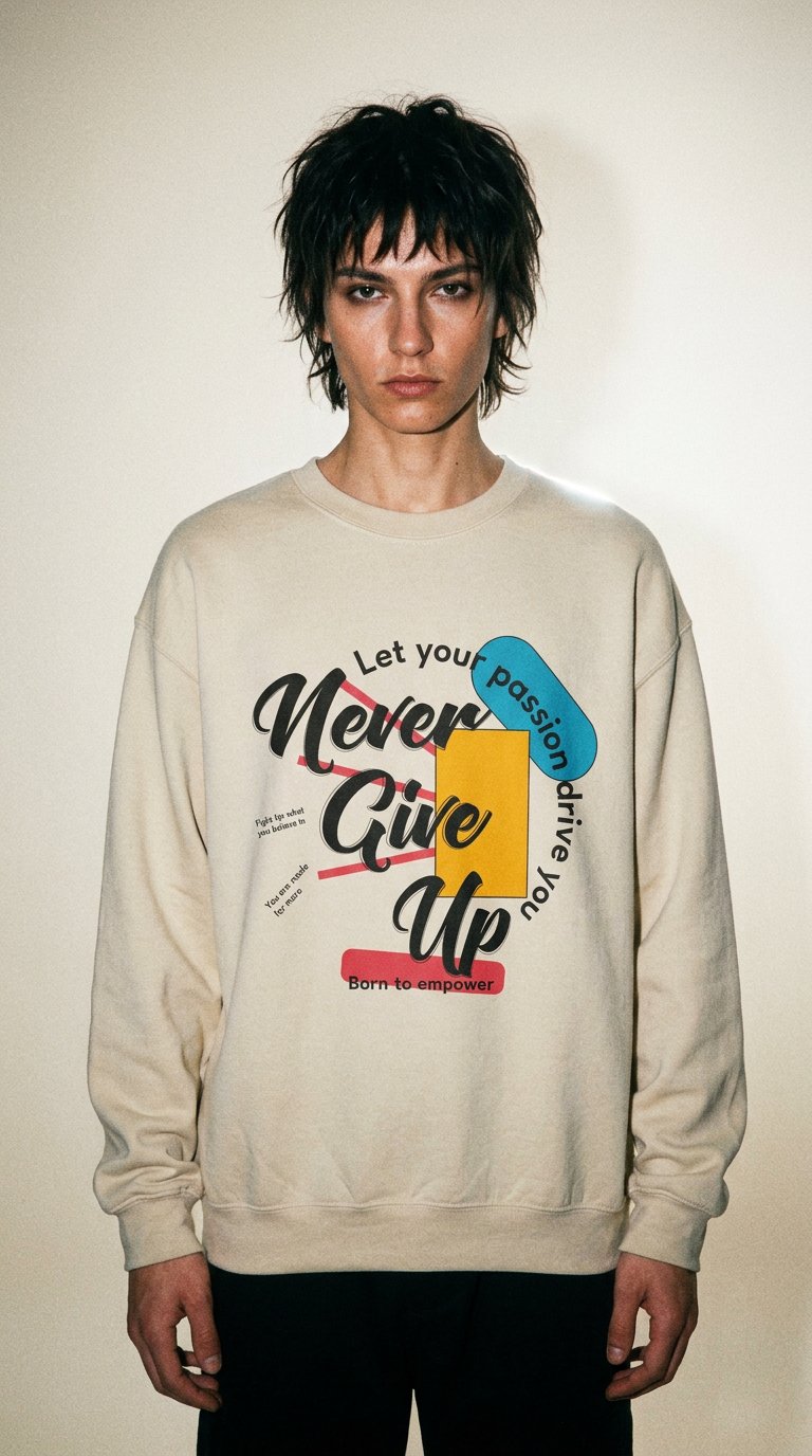AI product shot of Sweatshirt Unisex NEVER GIVE UP