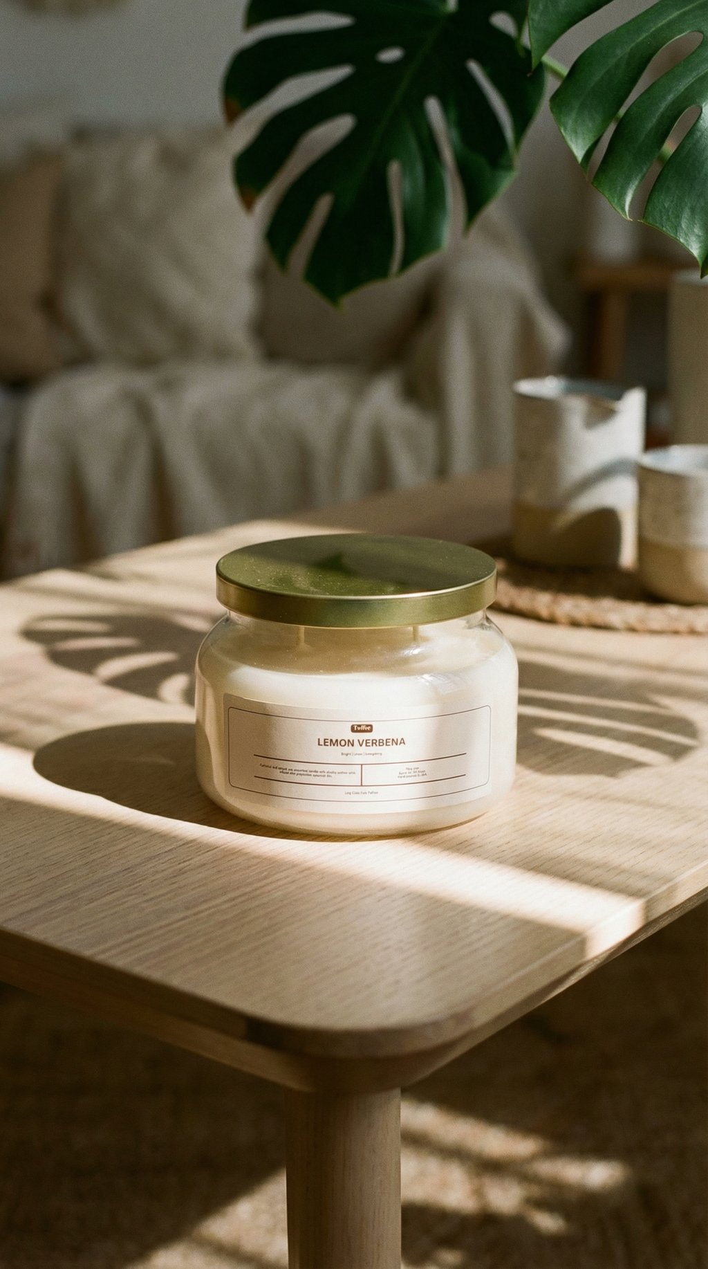 AI product shot of Lemon Verbena Candle Apothecary Jar (Double Wick)