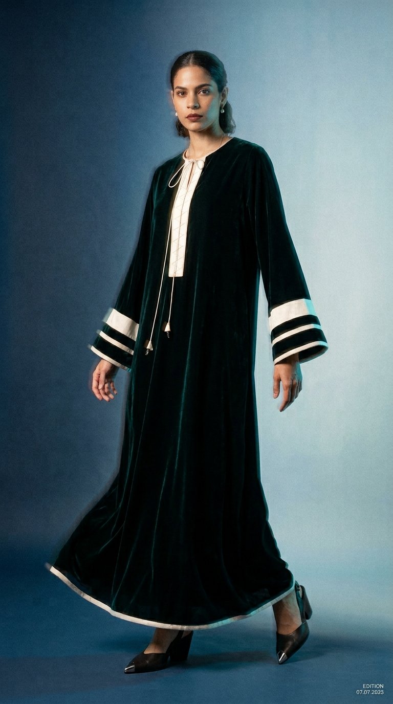 AI product shot of Velvet Kaftan in Dark Green