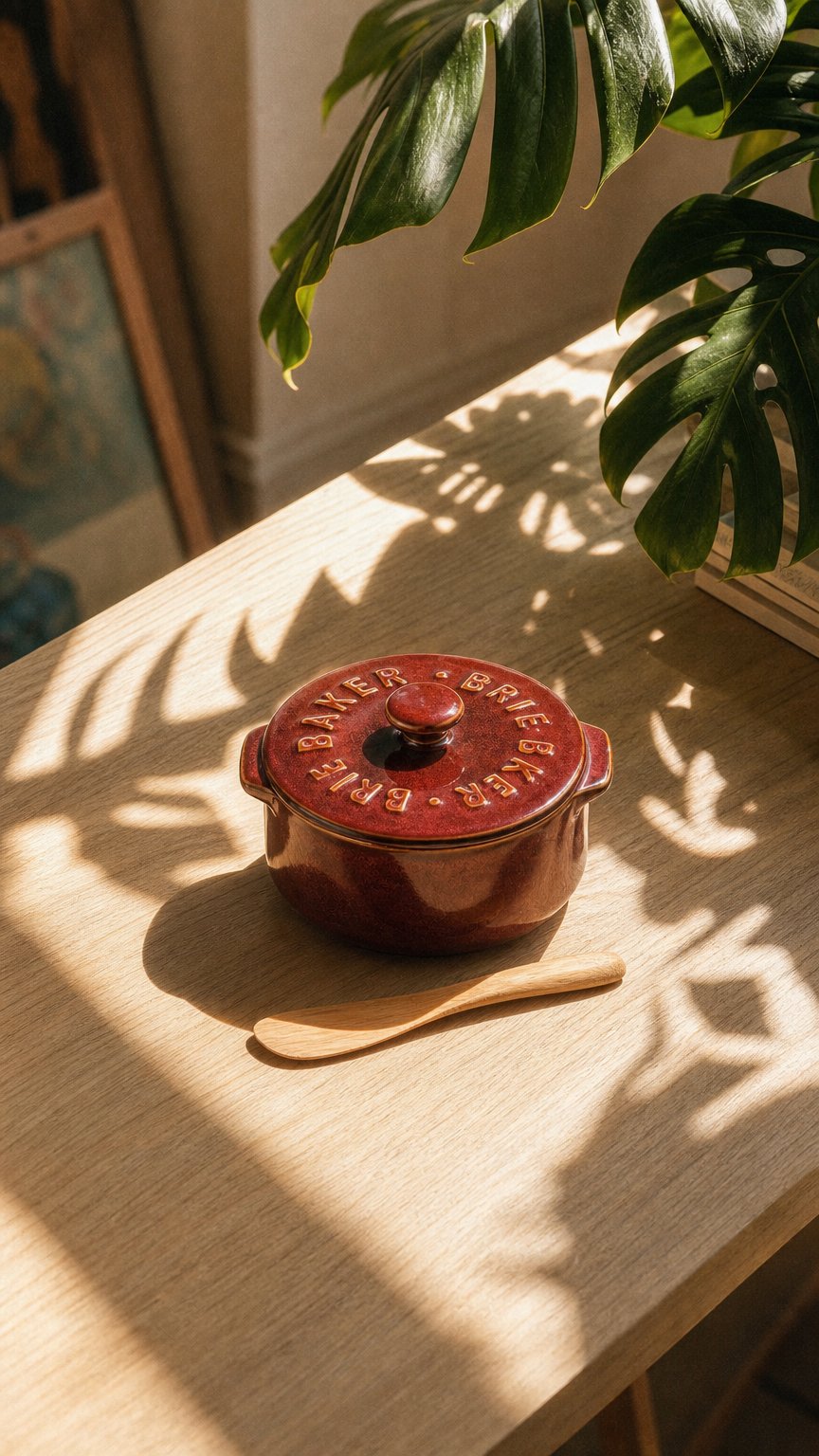 AI product shot of Loire Ceramic Brie Baker - Burgundy