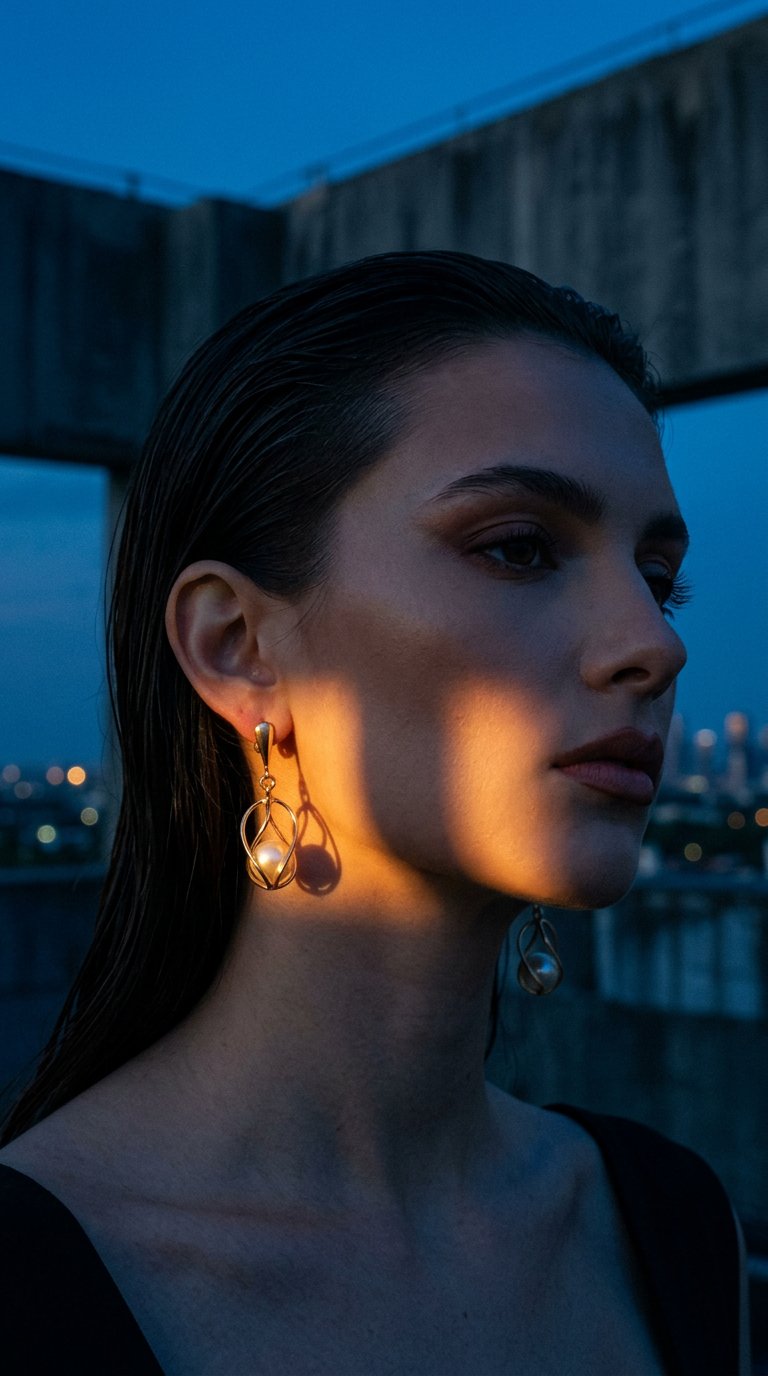 AI product shot of 10K Gold Pearl Earrings