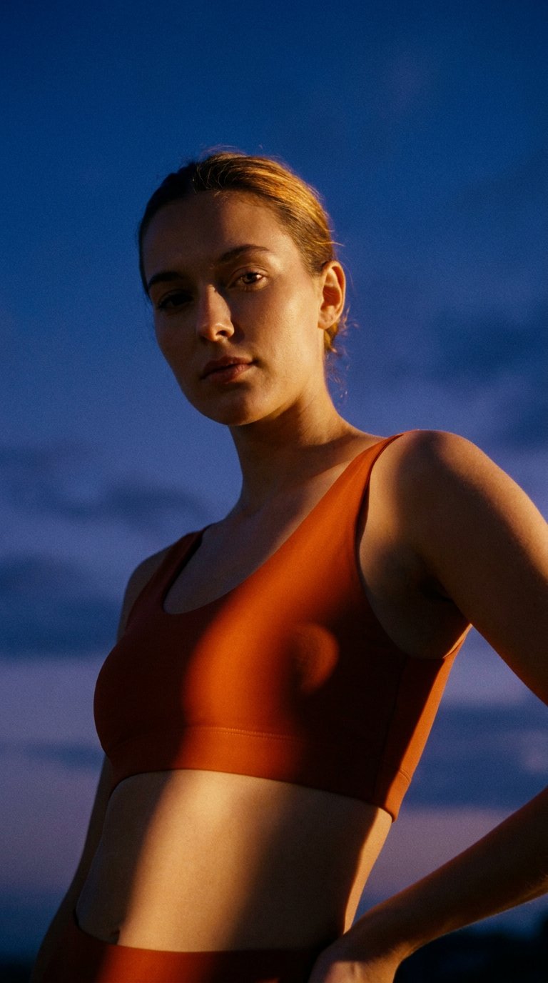 AI product shot of ALVA top - orange
