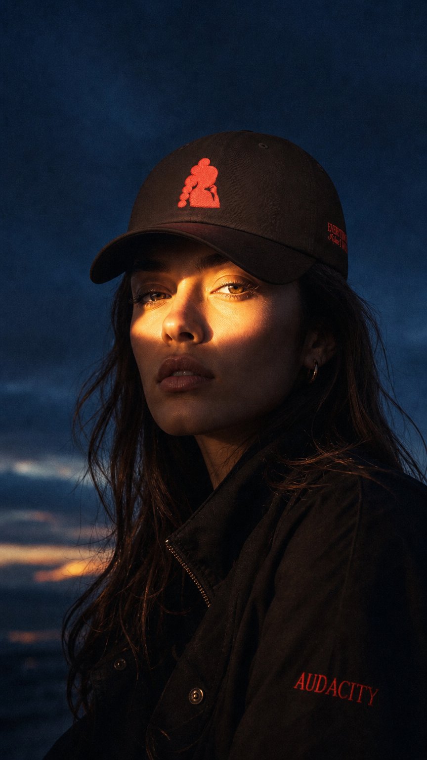 AI product shot of The "Audacity" Silhouette Embroidered Cap