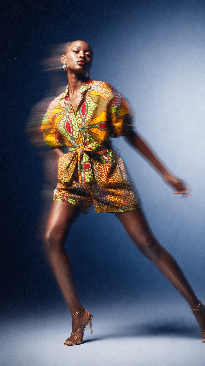 AI product shot of Ella Print Clash Playsuit