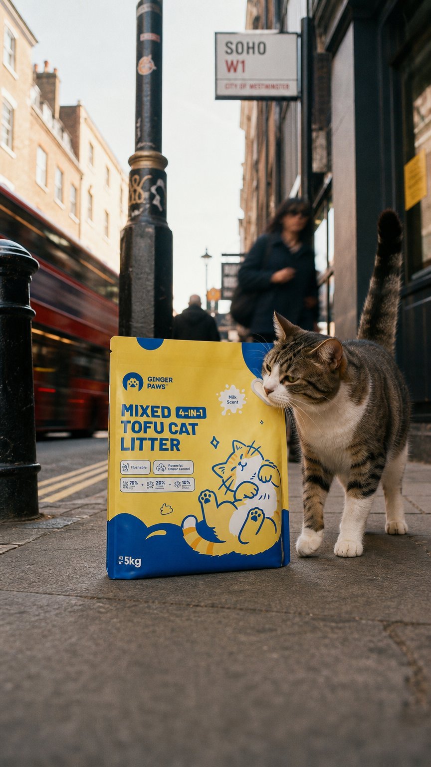 AI product shot of 4-in-1 Tofu Cat Litter - 5kg