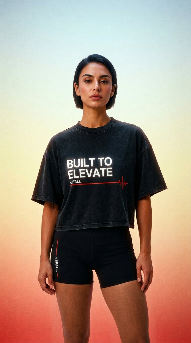 AI product shot of H8FALL Built To Elevate Cropped Tee