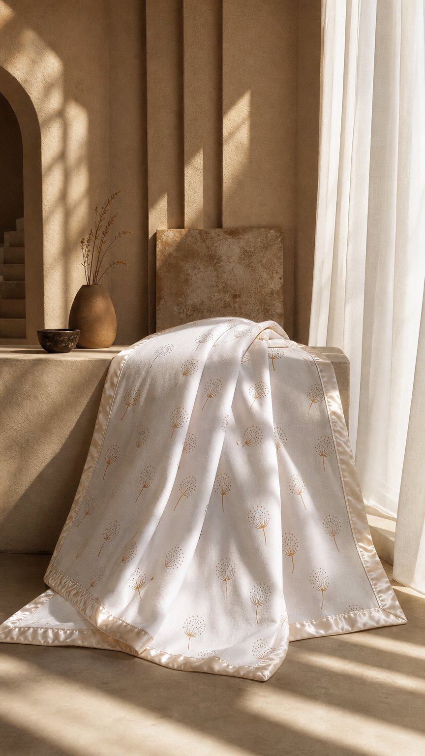 AI product shot of Dandelion Satin Edge Muslin Comforter | 2-Pack | Ivory Satin