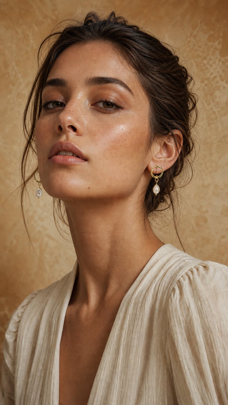 AI product shot of Teardrop Pearl Hoop Huggie Earrings