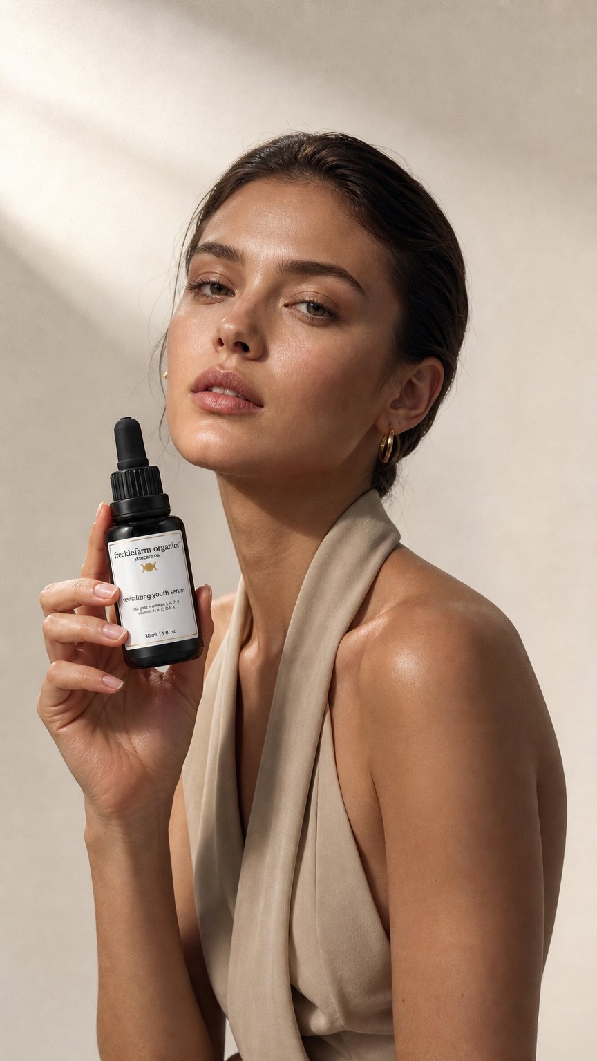AI product shot of 24k gold infused revitalizing youth serum