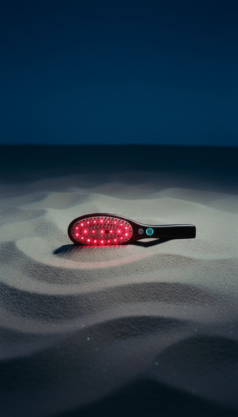 AI product shot of Laser and Red Light Hair Brush