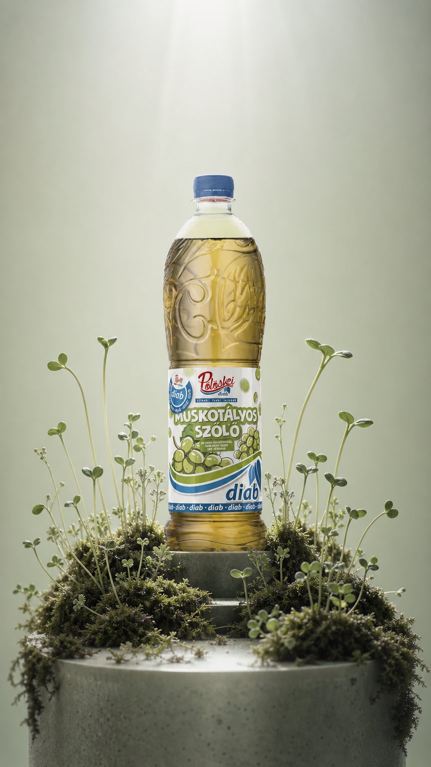 AI product shot of Pölöskei Diab Muskotályos szőlő ízű szörp