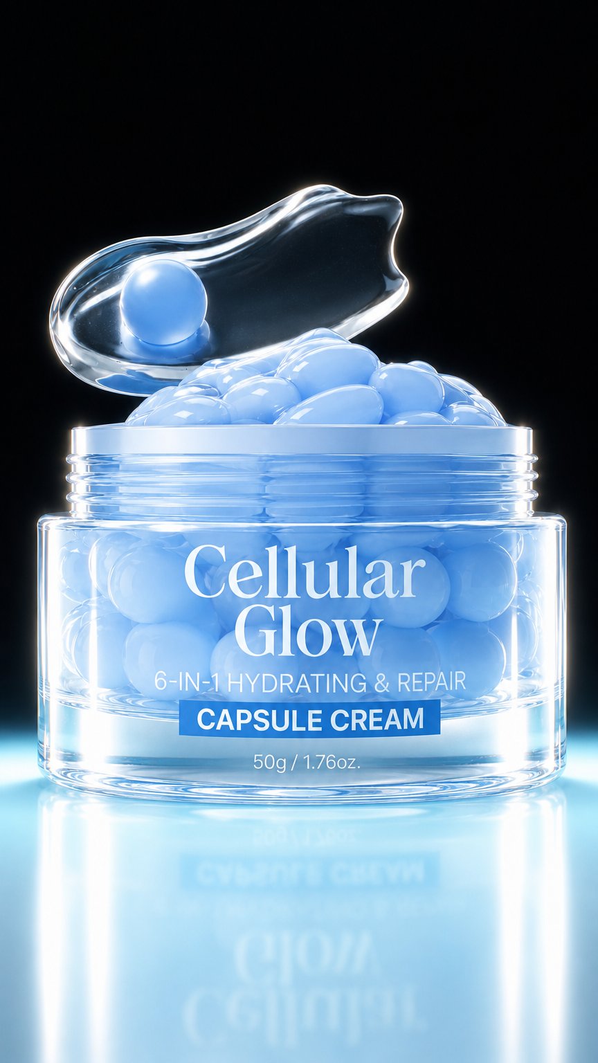 AI product shot of Cellular Glow GHK-CU 6-in-1 Capsule Cream for Face