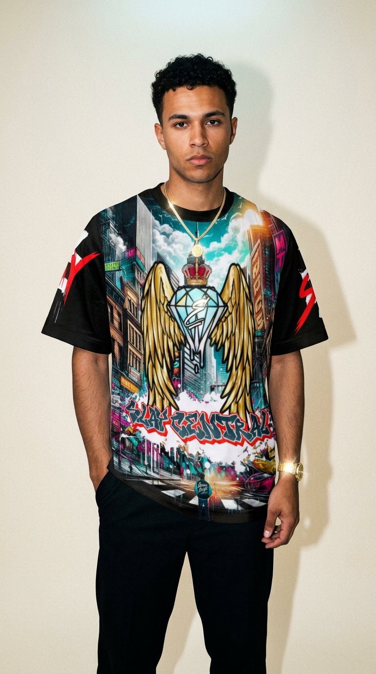 AI product shot of "Slay Central" T-Shirt