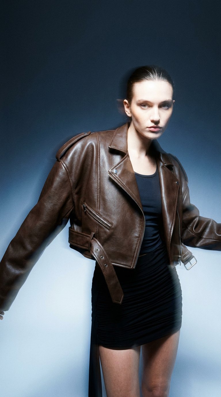 AI product shot of Cropped Leather Biker Jacket