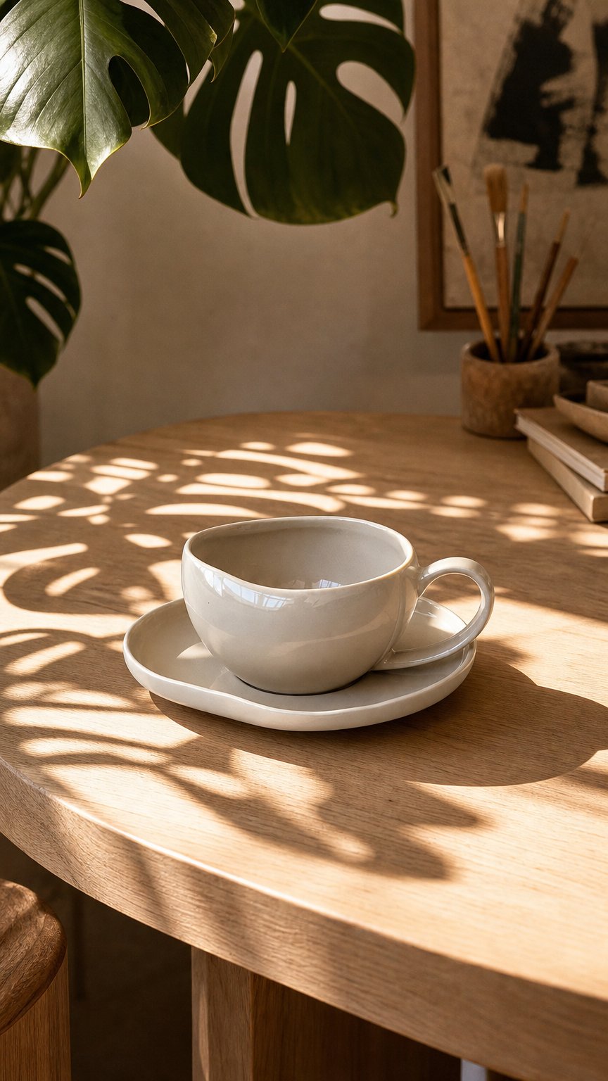 AI product shot of Almina Wave Biscuit Koffieset – 12-delig (6 Personen) – Warm Beige Porselein – 120ml