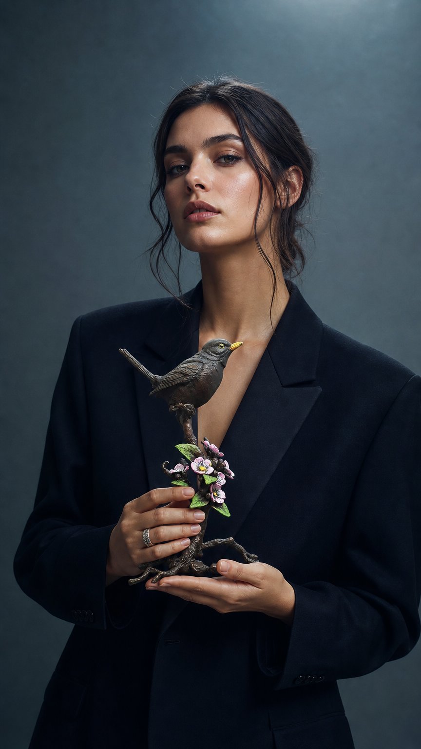 AI product shot of Blackbird with Blossom (1046)