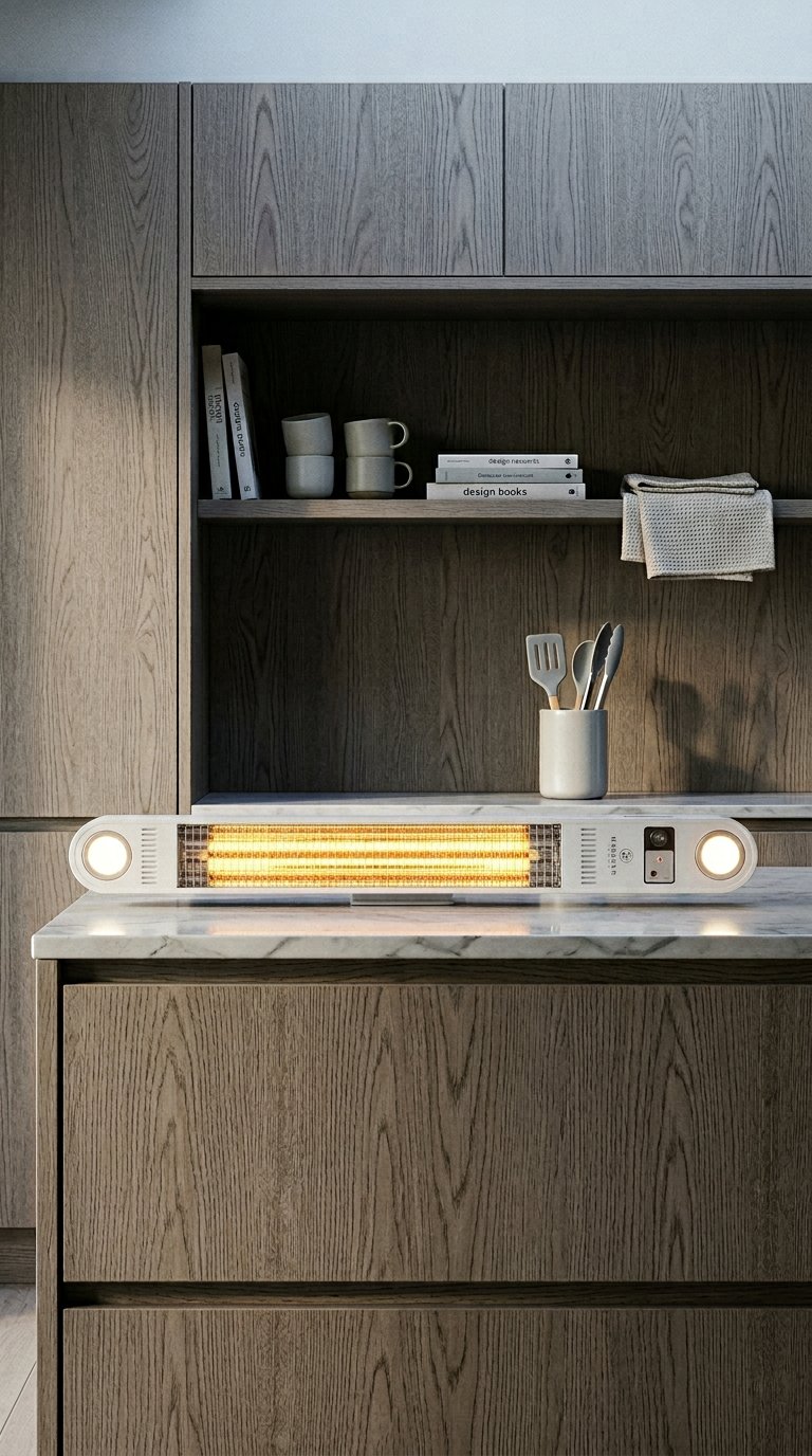 AI product shot of PergoSTET Wifi & Bluetooth Heater in Latte