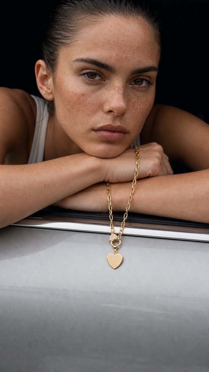 AI product shot of CELINE GOLD HEART NECKLACE