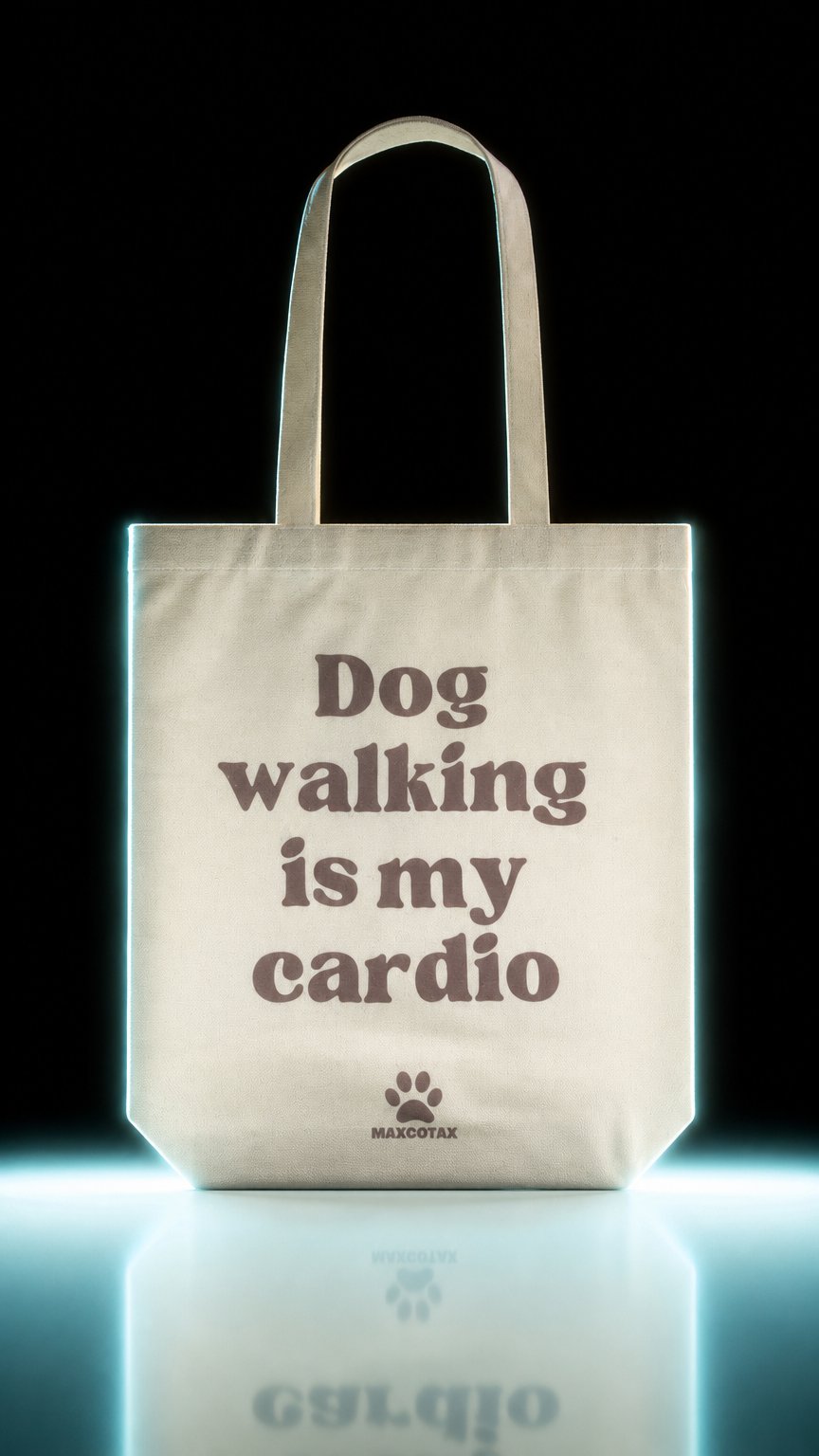 AI product shot of Tote Bag - Dog walking is my cardio.