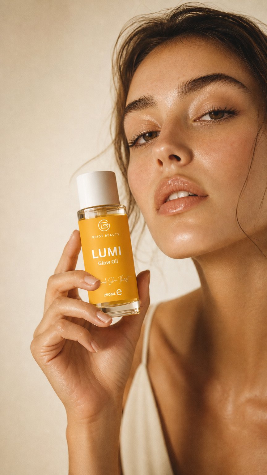 AI product shot of Lumi Glow Oil