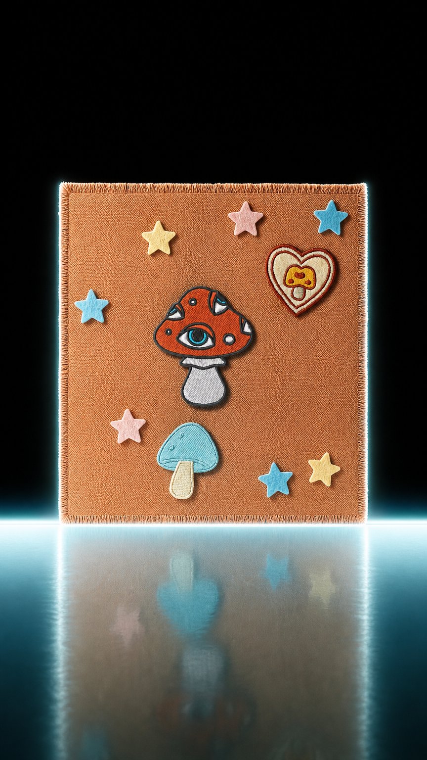 AI product shot of Augen Pilz Aufnäher – Psychedelic Mushroom Patch | 6 cm Stickerei | Red & White